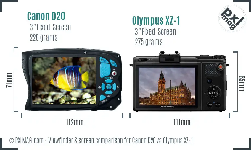 Canon D20 vs Olympus XZ-1 Screen and Viewfinder comparison Canon D20 vs Olympus XZ-1 Screen and Viewfinder comparison