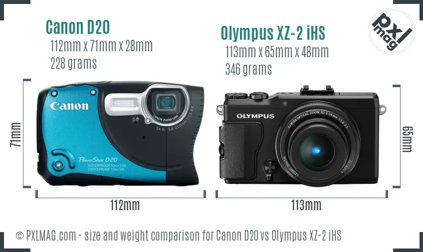 Canon D20 vs Olympus XZ-2 iHS size comparison