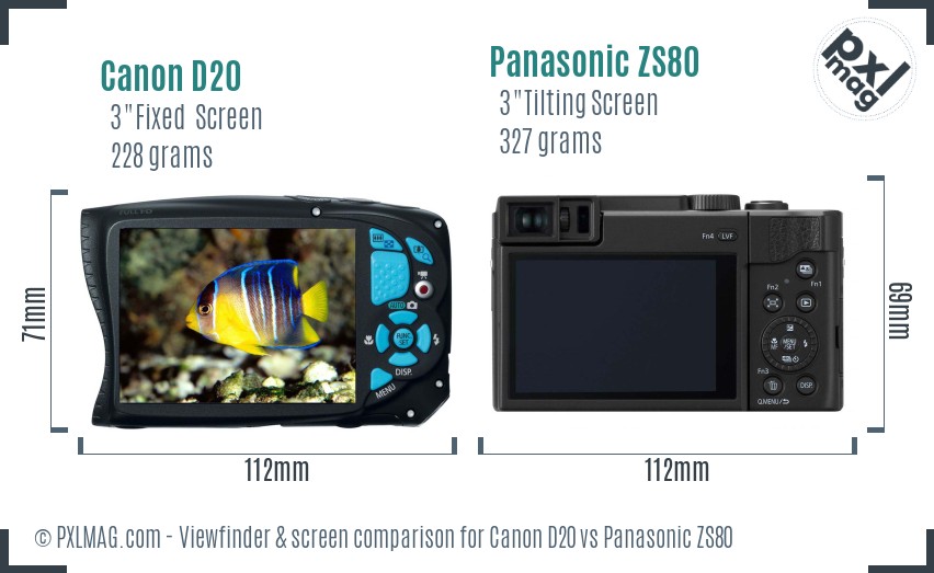 Canon D20 vs Panasonic ZS80 Screen and Viewfinder comparison