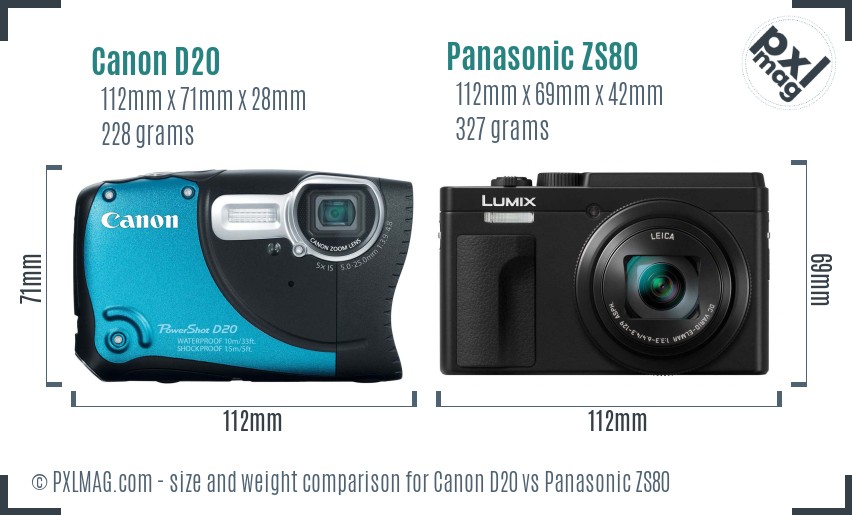 Canon D20 vs Panasonic ZS80 size comparison Canon D20 vs Panasonic ZS80 size comparison