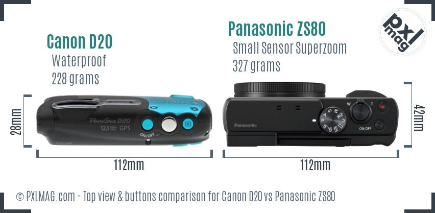 Canon D20 vs Panasonic ZS80 top view buttons comparison