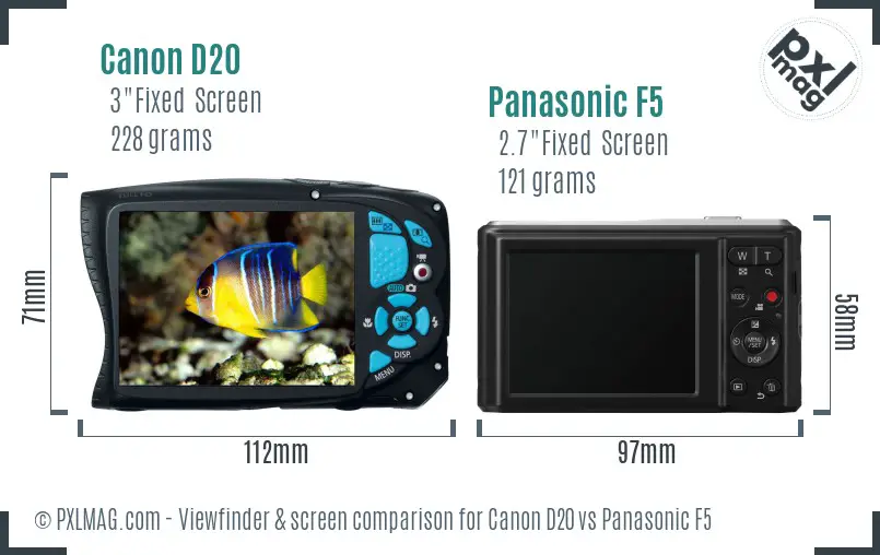 Canon D20 vs Panasonic F5 Screen and Viewfinder comparison Canon D20 vs Panasonic F5 Screen and Viewfinder comparison