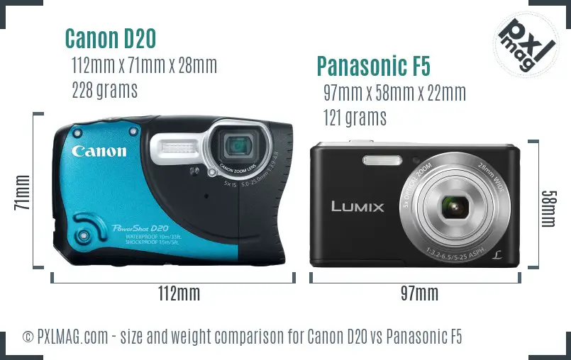Canon D20 vs Panasonic F5 size comparison Canon D20 vs Panasonic F5 size comparison