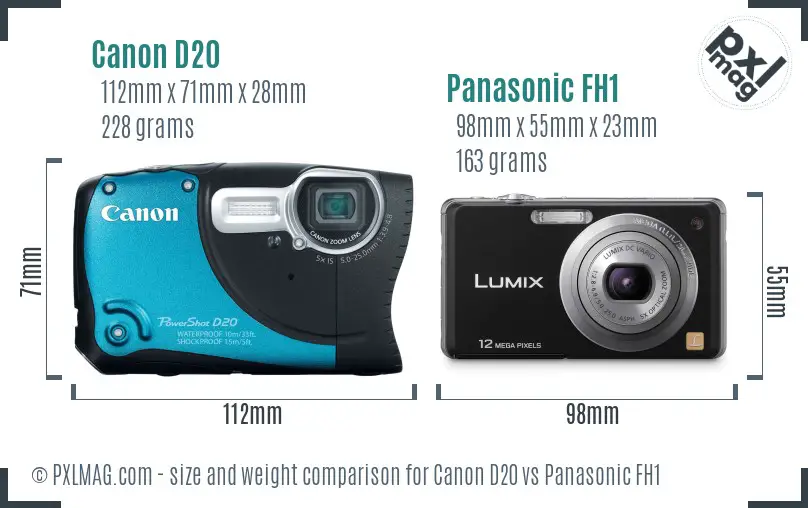Canon D20 vs Panasonic FH1 size comparison Canon D20 vs Panasonic FH1 size comparison