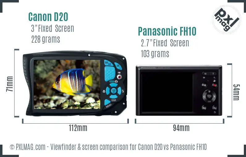 Canon D20 vs Panasonic FH10 Screen and Viewfinder comparison