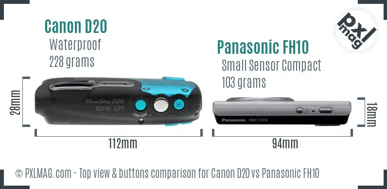 Canon D20 vs Panasonic FH10 top view buttons comparison