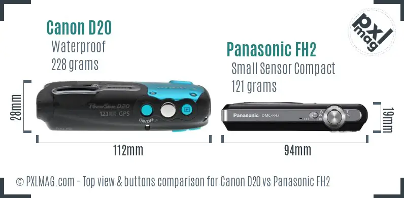 Canon D20 vs Panasonic FH2 top view buttons comparison