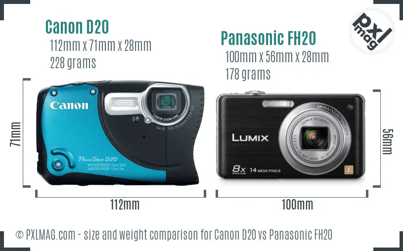 Canon D20 vs Panasonic FH20 size comparison Canon D20 vs Panasonic FH20 size comparison