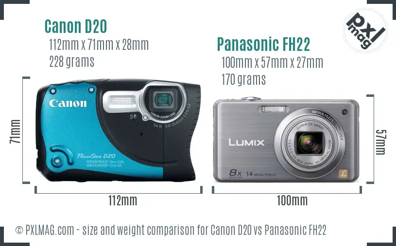 Canon D20 vs Panasonic FH22 size comparison