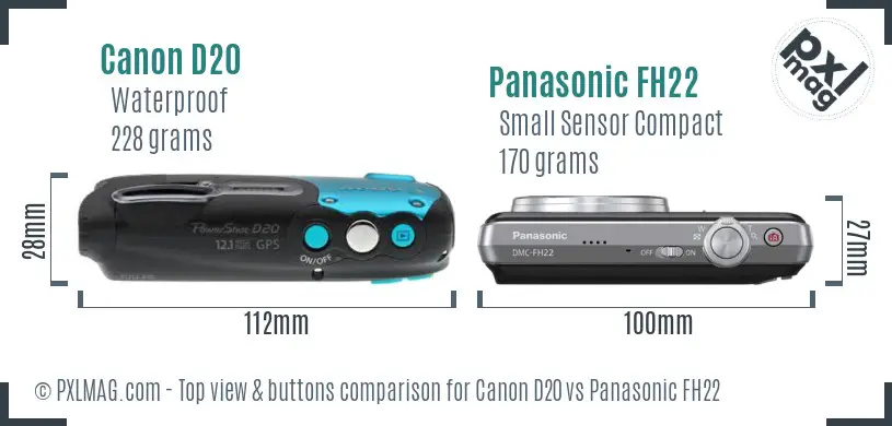 Canon D20 vs Panasonic FH22 top view buttons comparison