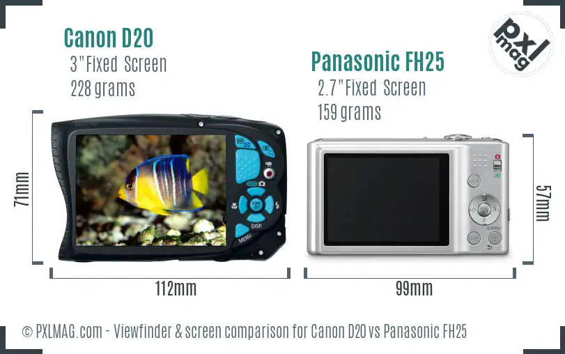 Canon D20 vs Panasonic FH25 Screen and Viewfinder comparison