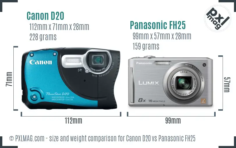 Canon D20 vs Panasonic FH25 size comparison