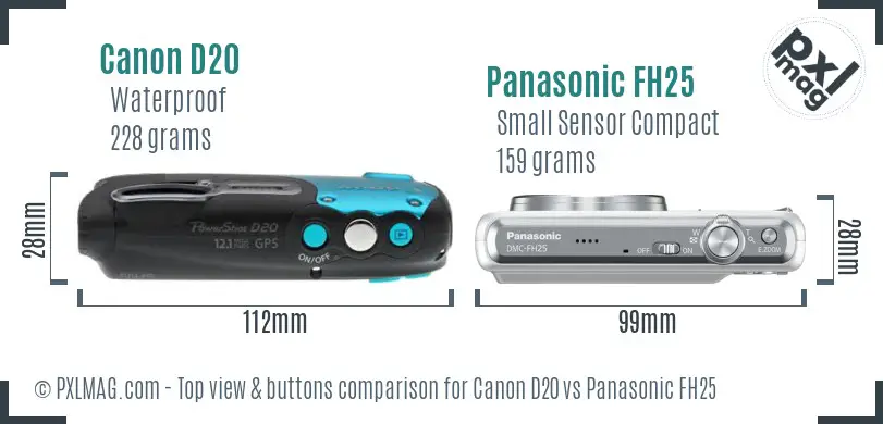 Canon D20 vs Panasonic FH25 top view buttons comparison