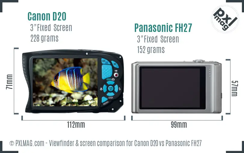 Canon D20 vs Panasonic FH27 Screen and Viewfinder comparison