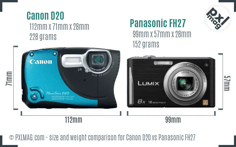 Canon D20 vs Panasonic FH27 size comparison