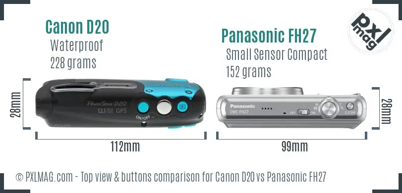 Canon D20 vs Panasonic FH27 top view buttons comparison