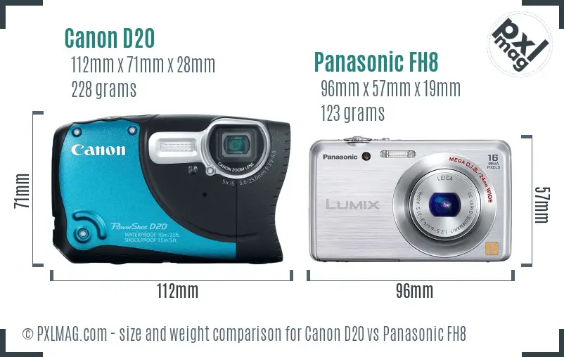 Canon D20 vs Panasonic FH8 size comparison
