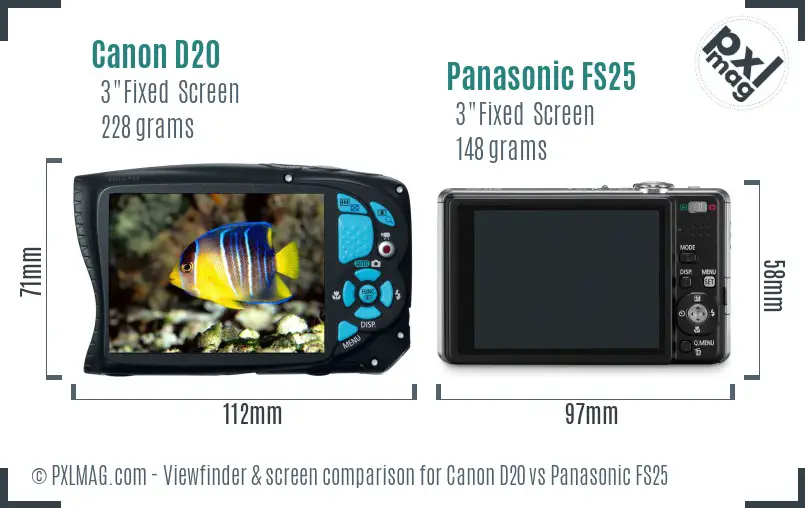 Canon D20 vs Panasonic FS25 Screen and Viewfinder comparison