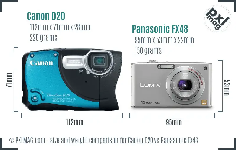 Canon D20 vs Panasonic FX48 size comparison