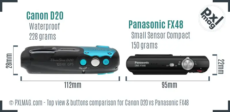 Canon D20 vs Panasonic FX48 top view buttons comparison