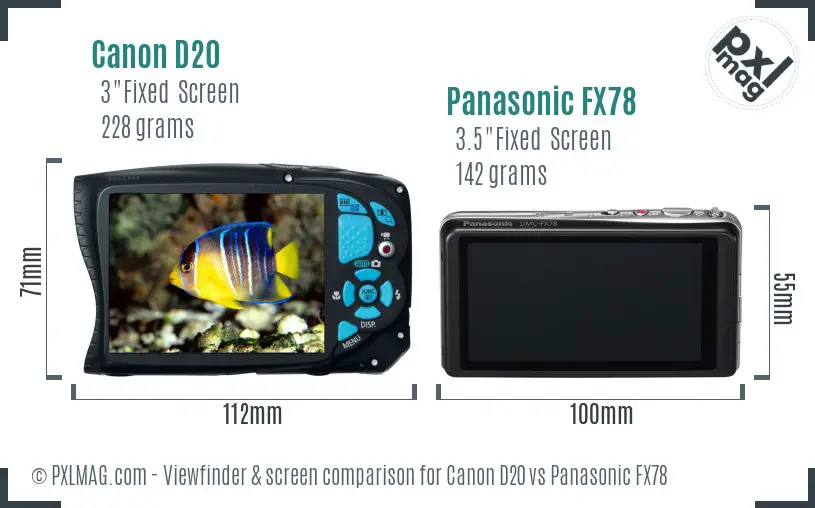 Canon D20 vs Panasonic FX78 Screen and Viewfinder comparison Canon D20 vs Panasonic FX78 Screen and Viewfinder comparison