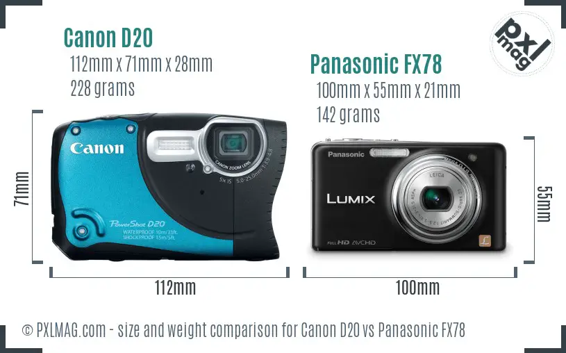 Canon D20 vs Panasonic FX78 size comparison Canon D20 vs Panasonic FX78 size comparison