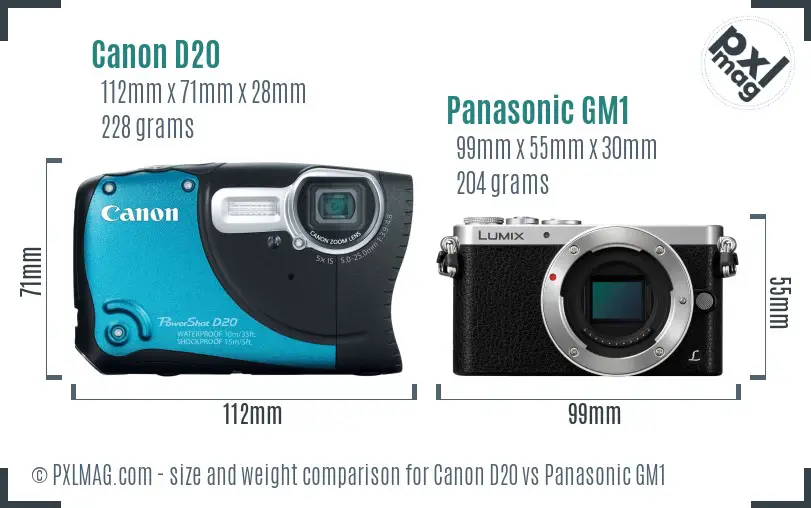Canon D20 vs Panasonic GM1 size comparison