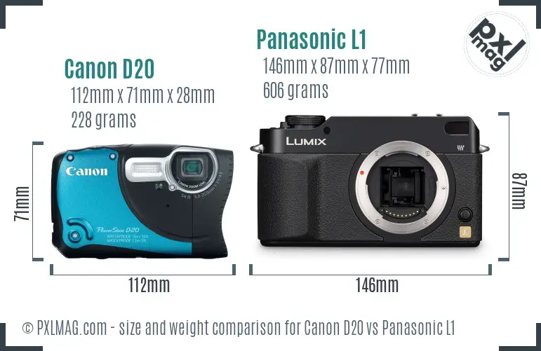 Canon D20 vs Panasonic L1 size comparison