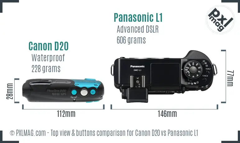 Canon D20 vs Panasonic L1 top view buttons comparison