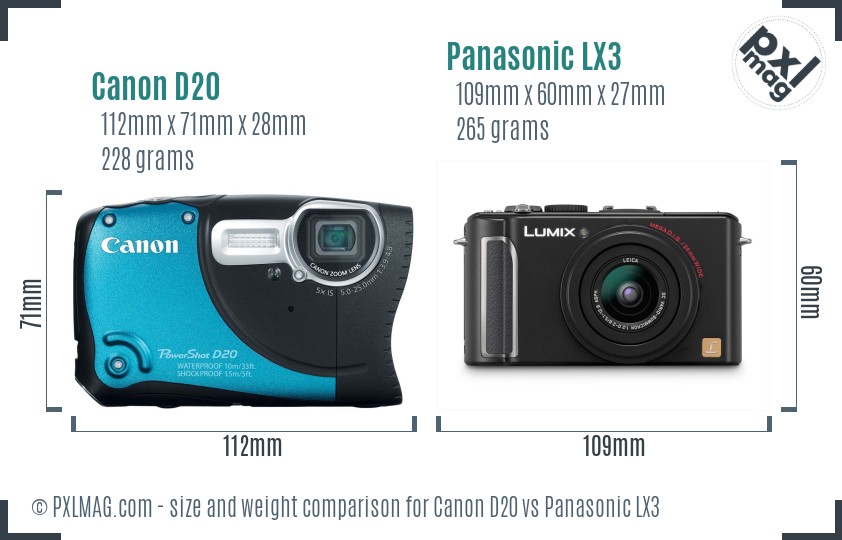 Canon D20 vs Panasonic LX3 size comparison Canon D20 vs Panasonic LX3 size comparison