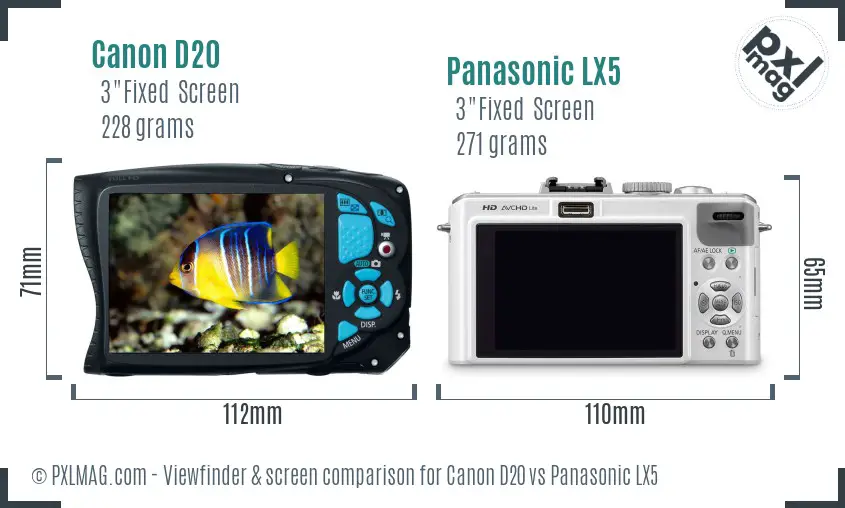 Canon D20 vs Panasonic LX5 Screen and Viewfinder comparison