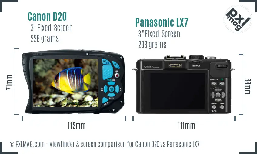 Canon D20 vs Panasonic LX7 Screen and Viewfinder comparison