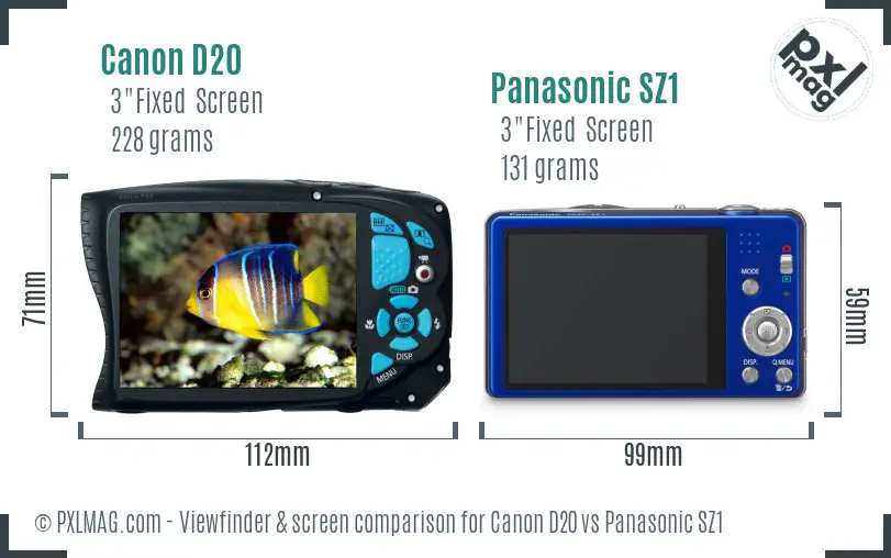 Canon D20 vs Panasonic SZ1 Screen and Viewfinder comparison Canon D20 vs Panasonic SZ1 Screen and Viewfinder comparison