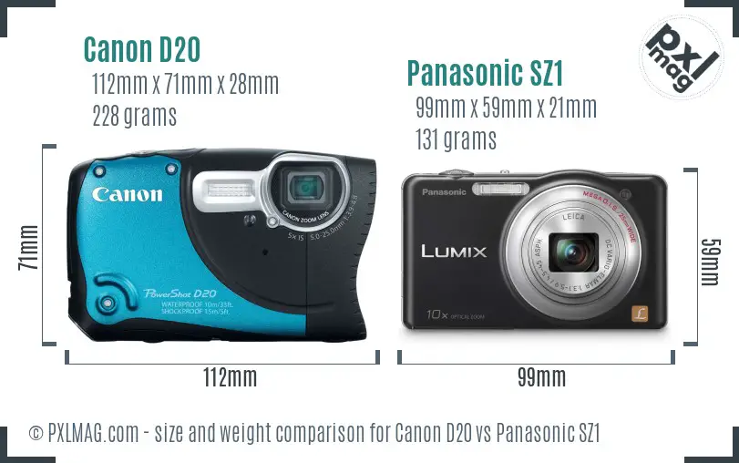 Canon D20 vs Panasonic SZ1 size comparison Canon D20 vs Panasonic SZ1 size comparison