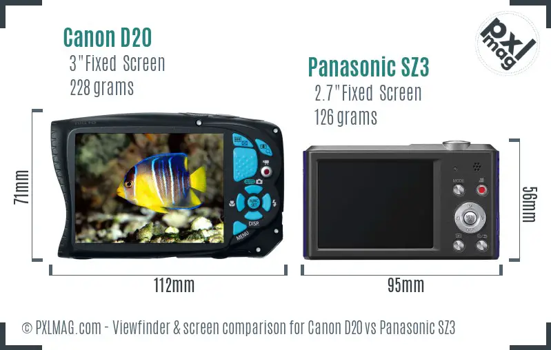 Canon D20 vs Panasonic SZ3 Screen and Viewfinder comparison Canon D20 vs Panasonic SZ3 Screen and Viewfinder comparison
