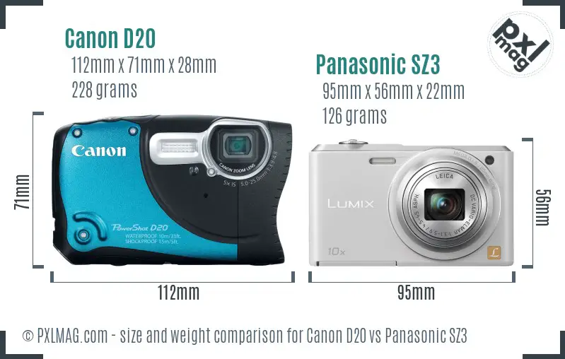 Canon D20 vs Panasonic SZ3 size comparison Canon D20 vs Panasonic SZ3 size comparison