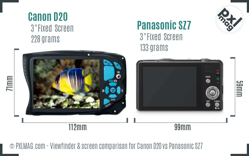 Canon D20 vs Panasonic SZ7 Screen and Viewfinder comparison