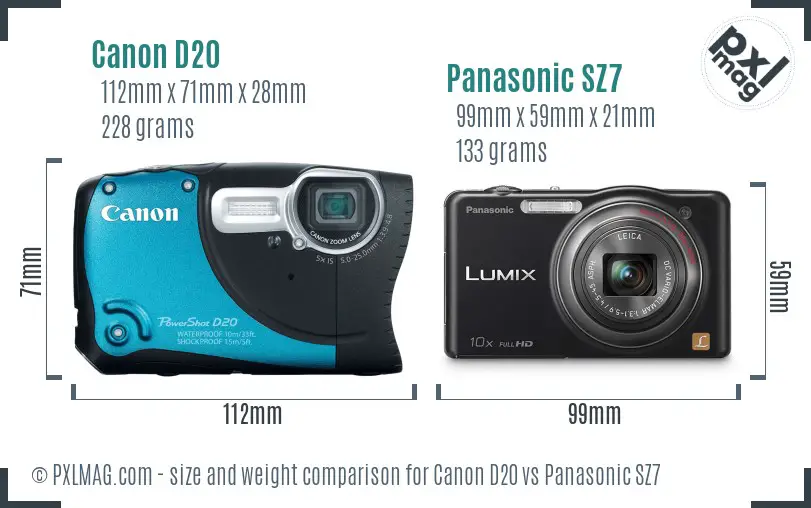 Canon D20 vs Panasonic SZ7 size comparison