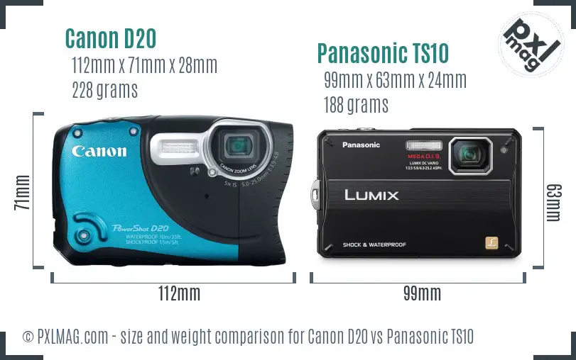 Canon D20 vs Panasonic TS10 size comparison