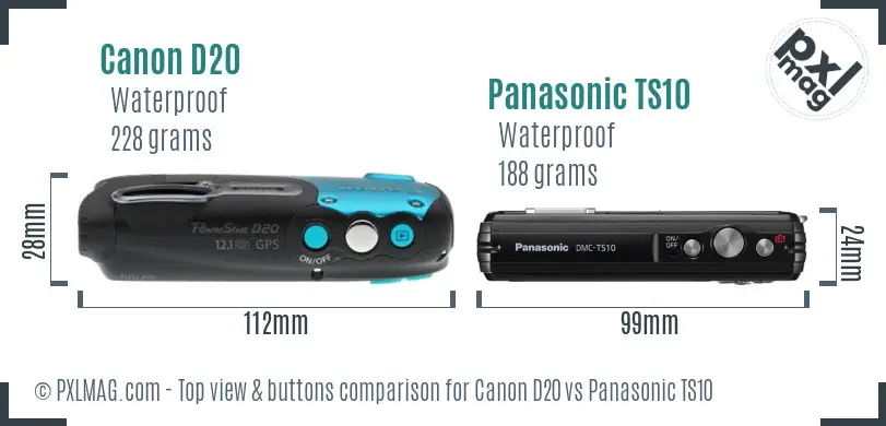 Canon D20 vs Panasonic TS10 top view buttons comparison