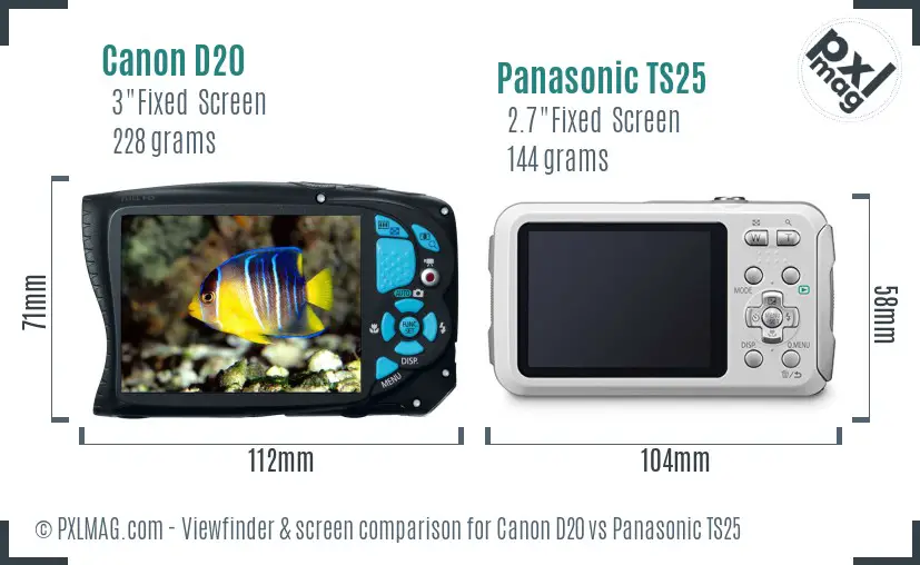 Canon D20 vs Panasonic TS25 Screen and Viewfinder comparison