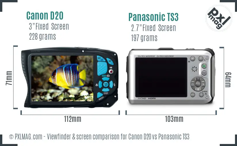 Canon D20 vs Panasonic TS3 Screen and Viewfinder comparison Canon D20 vs Panasonic TS3 Screen and Viewfinder comparison