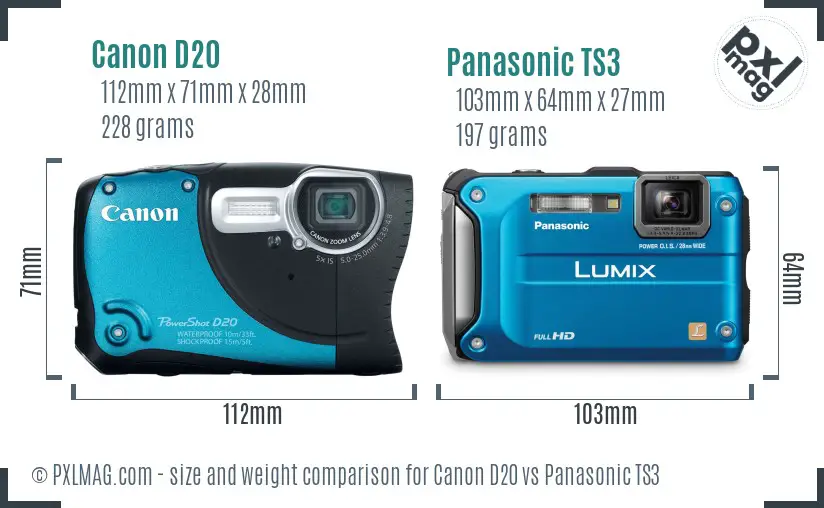 Canon D20 vs Panasonic TS3 size comparison Canon D20 vs Panasonic TS3 size comparison