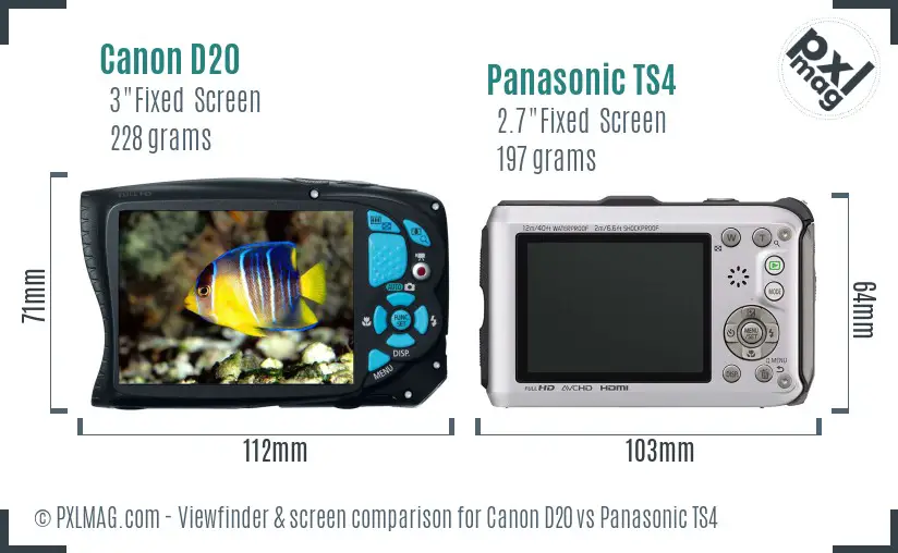 Canon D20 vs Panasonic TS4 Screen and Viewfinder comparison