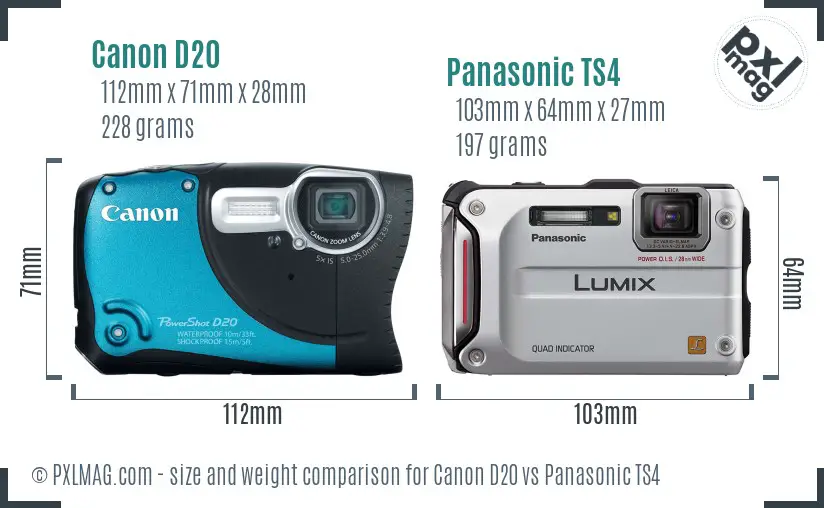 Canon D20 vs Panasonic TS4 size comparison