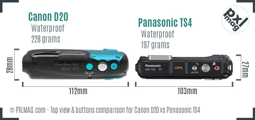 Canon D20 vs Panasonic TS4 top view buttons comparison