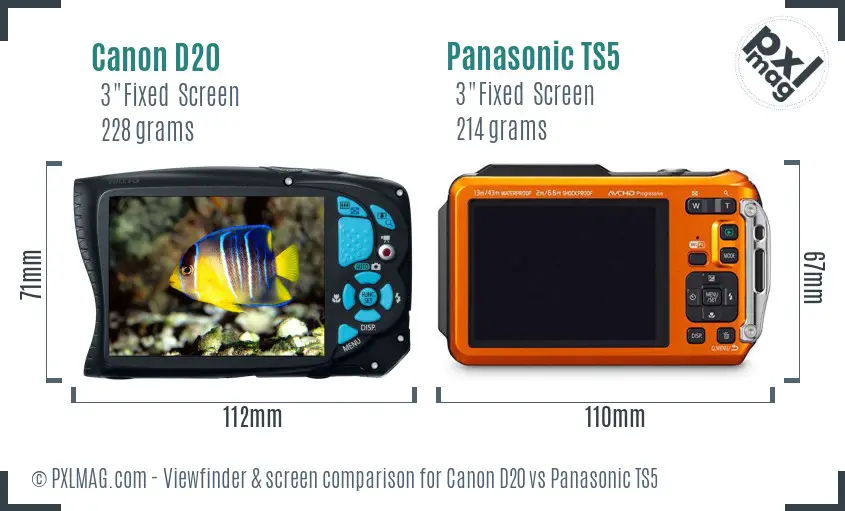 Canon D20 vs Panasonic TS5 Screen and Viewfinder comparison