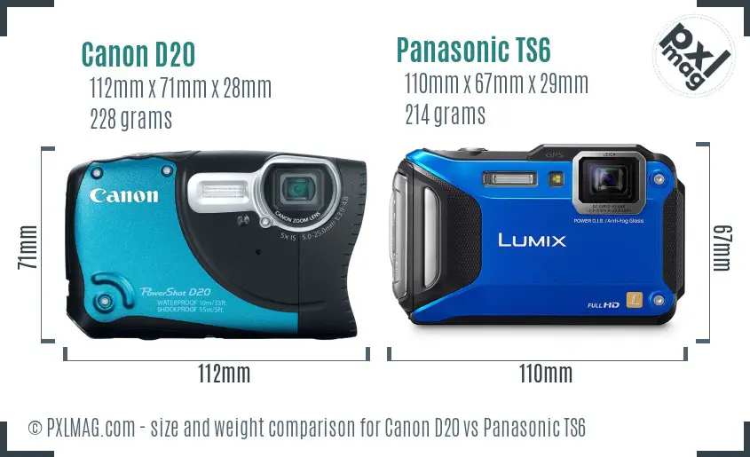 Canon D20 vs Panasonic TS6 size comparison