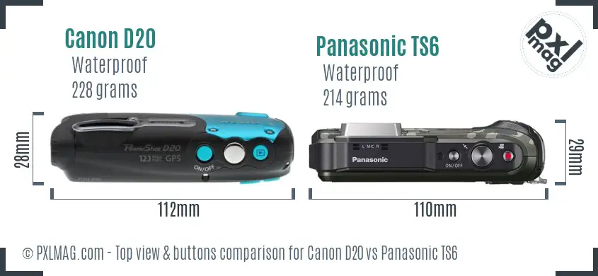 Canon D20 vs Panasonic TS6 top view buttons comparison