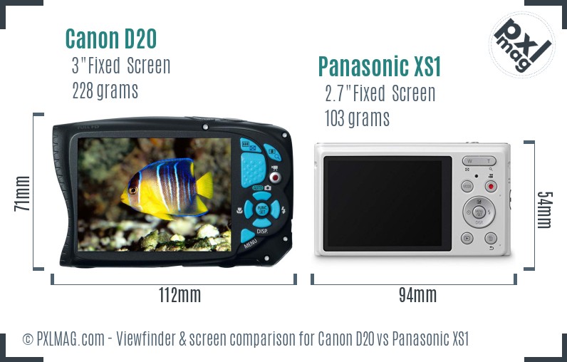 Canon D20 vs Panasonic XS1 Screen and Viewfinder comparison